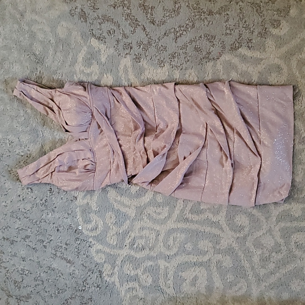Ruched tan & gold dress